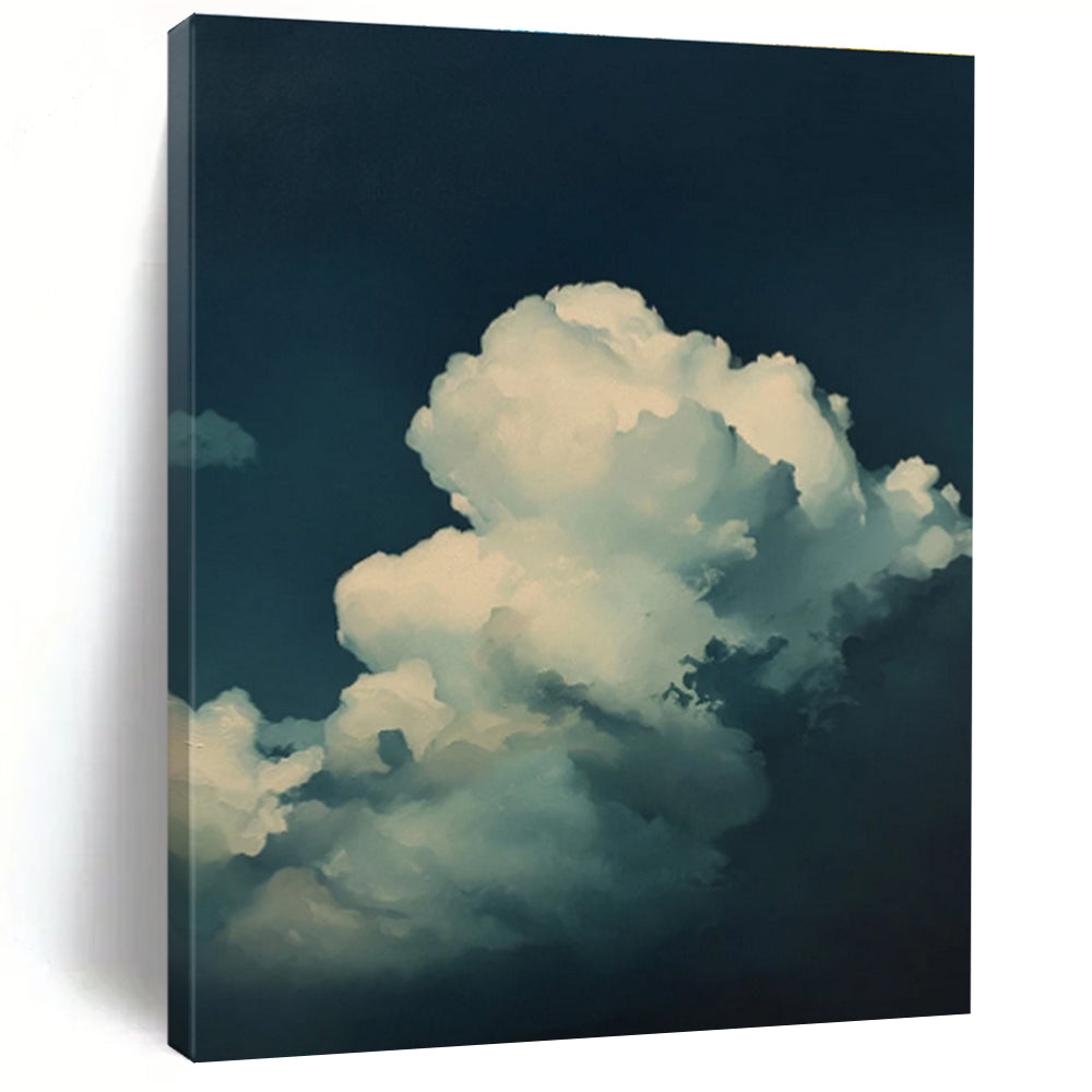 White Clouds Dark Blue Sky Abstract Painting ADGE020