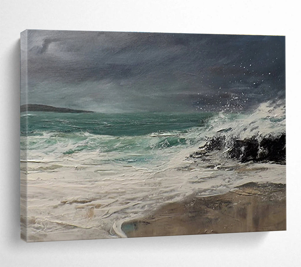 Dark Toned Stormy Sea Abstract Painting THY042