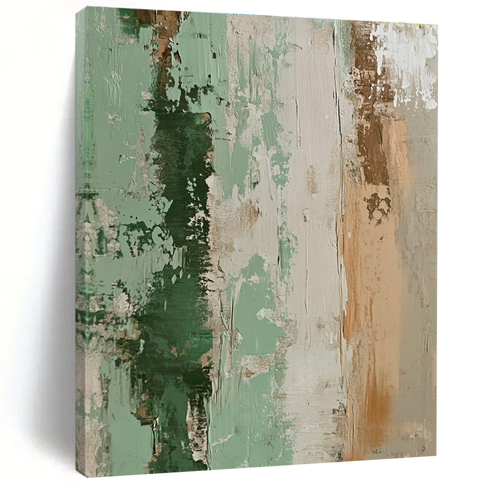 Green and Beige Abstract Painting with Layered Textures GER096