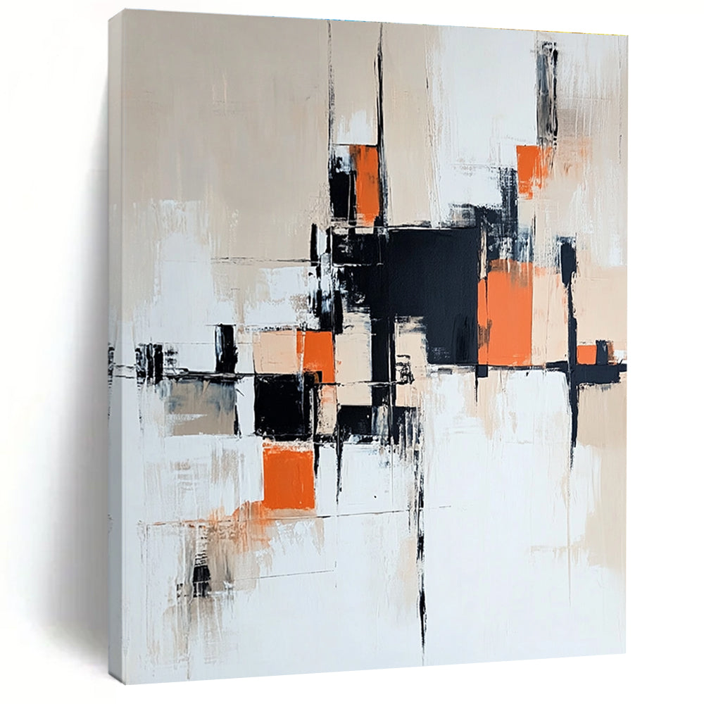 Orange and Black Abstract Painting with Geometric Forms GER457