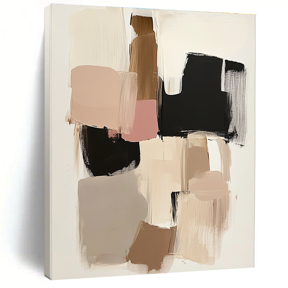 Beige Pink and Black Abstract Painting with Geometric Shapes GER480