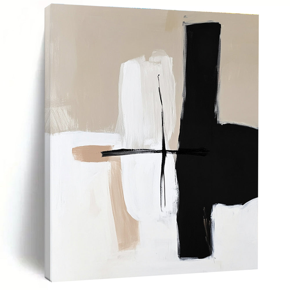 Beige Black and White Abstract Painting with Simple Compositions GER668