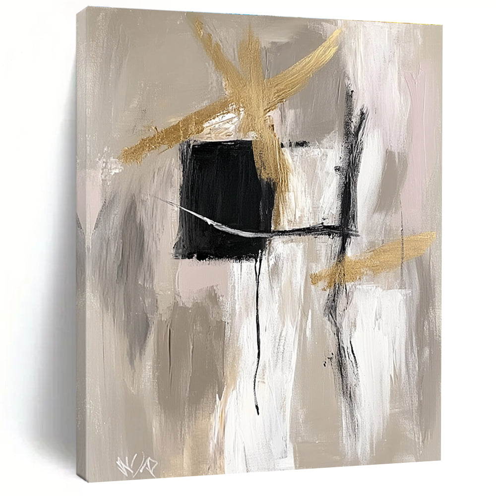 Gold Black and Gray Abstract Painting with Dynamic Strokes GER690