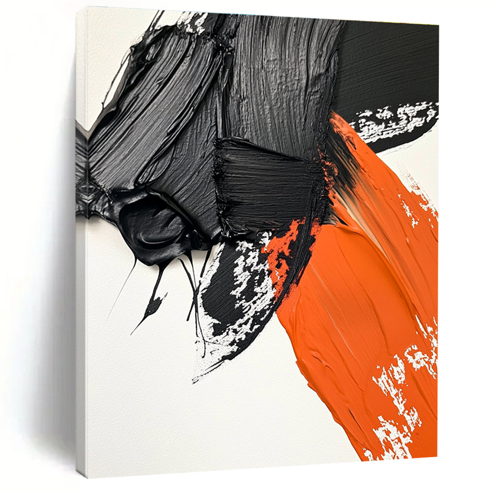 Black Orange White Abstract Painting with Thick Textures GER048