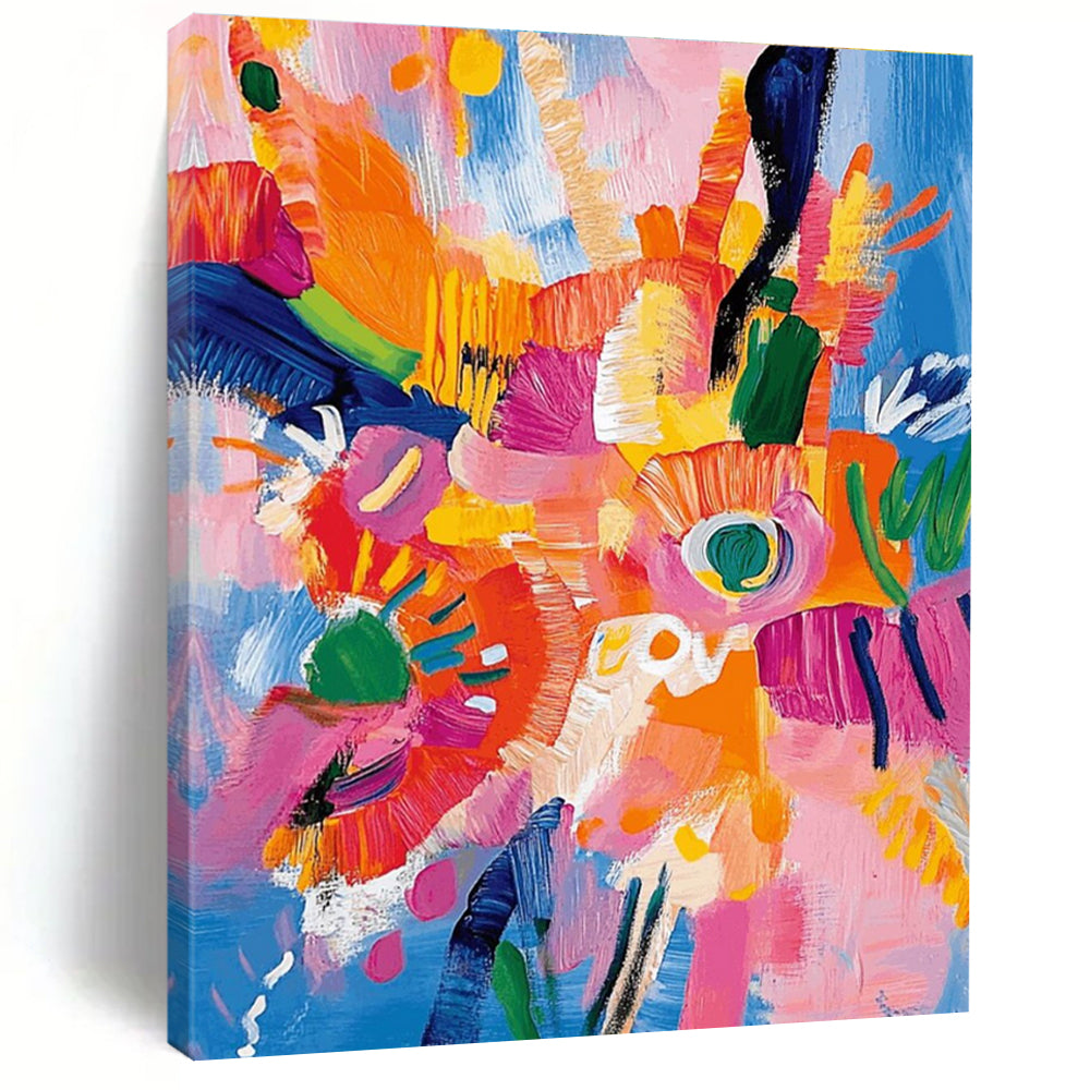 Colorful Flower Abstract Painting with Blue Background ADGE287