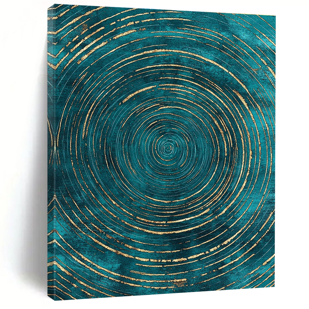 Teal and Gold Circular Abstract with Radiating Lines GER284