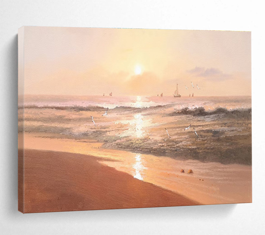Warm Seaside Sunset Abstract Painting with Golden Hues THY266