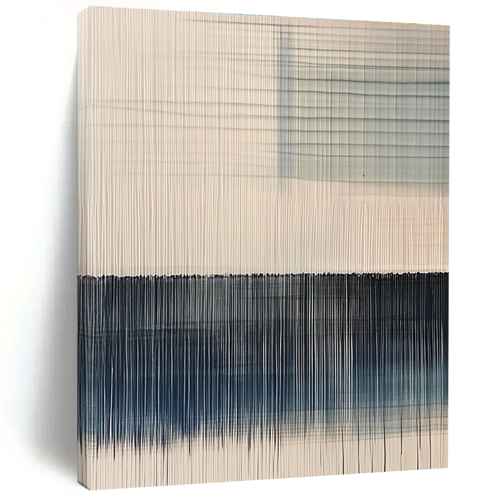 White and Blue Line Abstract Painting with Vertical Strokes GER073