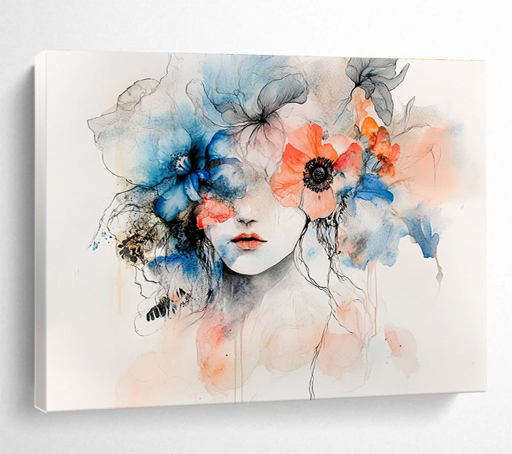 Floral Face Abstract Painting with Watercolor Style DYP157