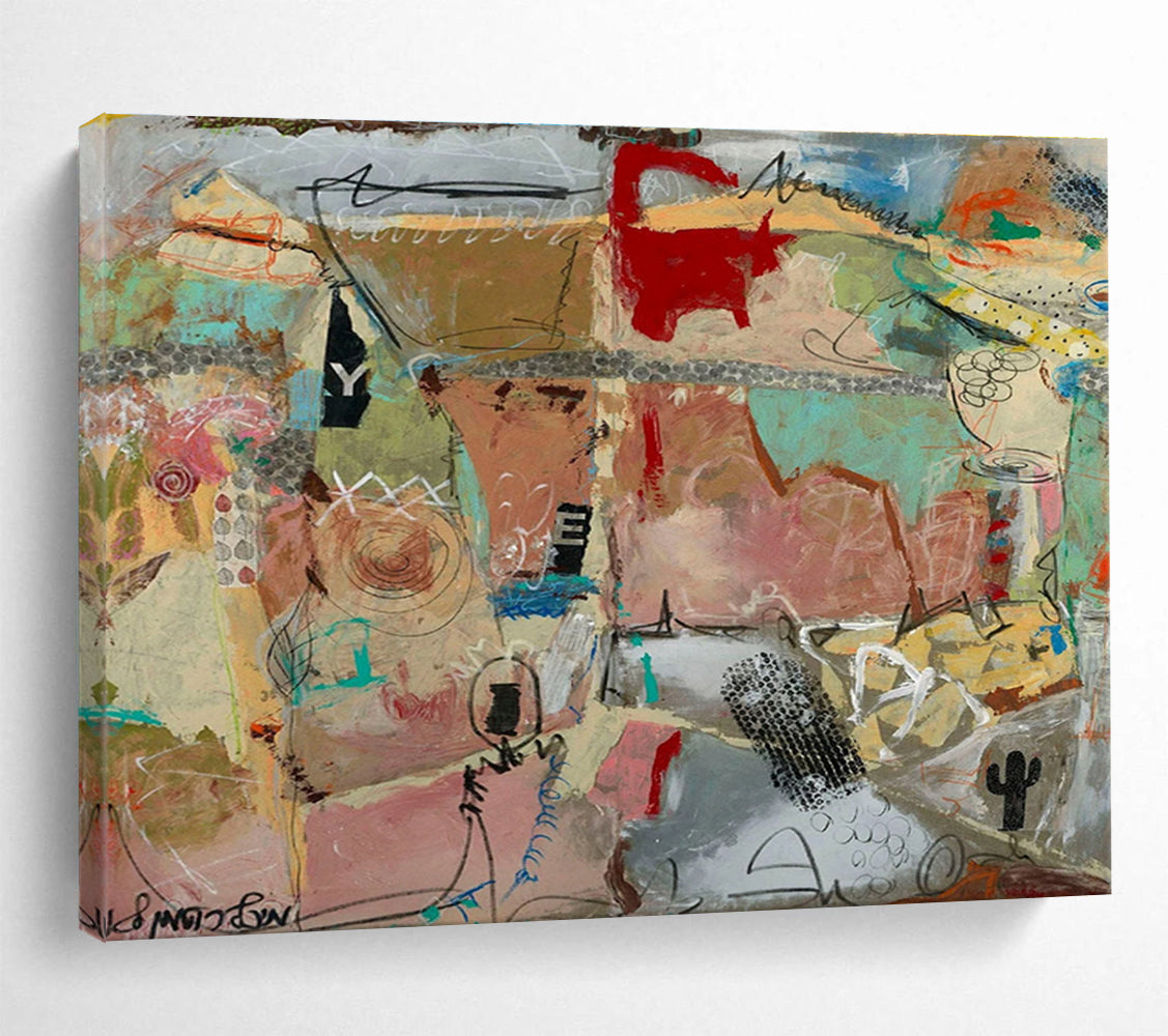 Mixed Media Desert Abstract Painting with Textured Elements THY243