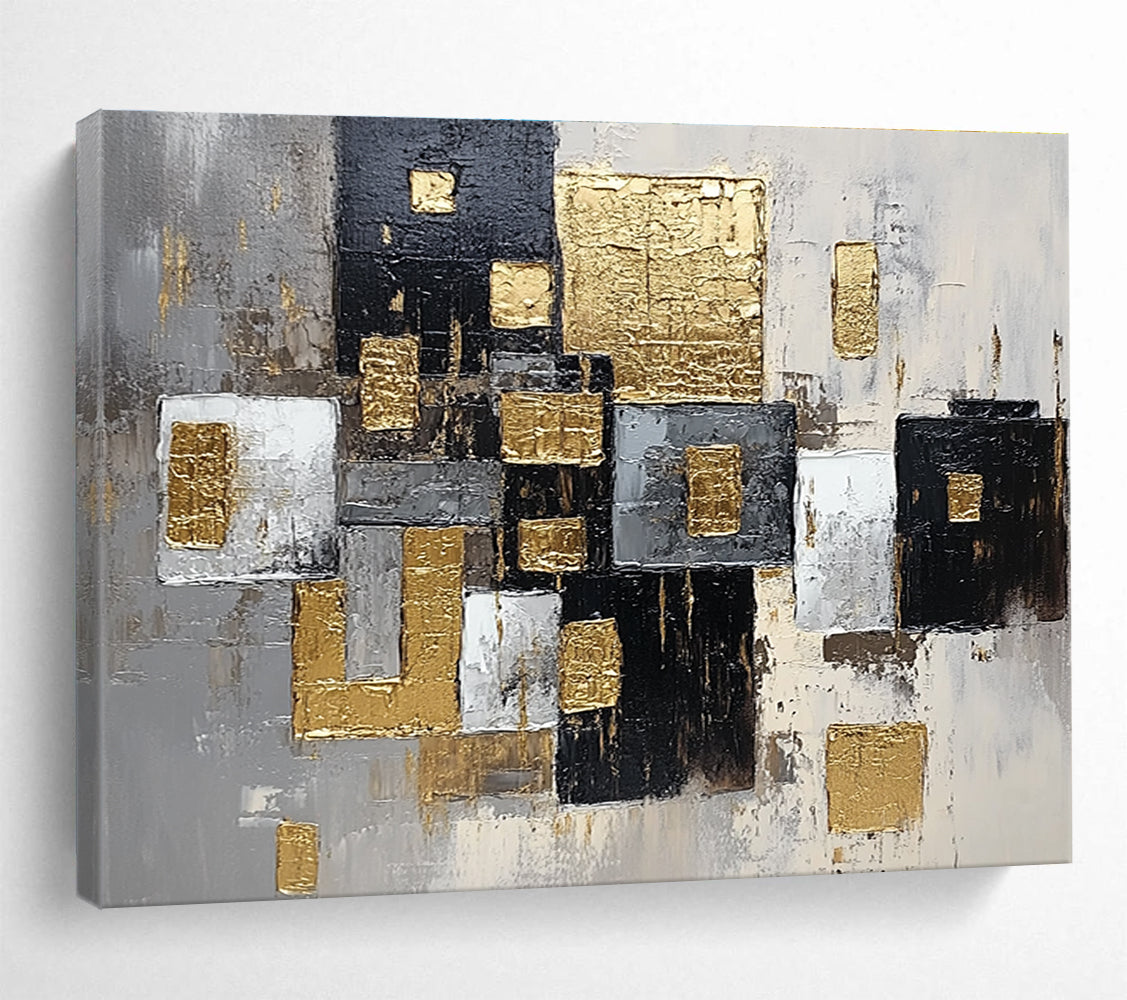 Gold and Black Geometric Abstract Painting DYP476