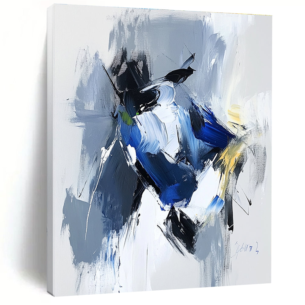 Blue Gray Abstract Painting with Dynamic Color Blocks GER781
