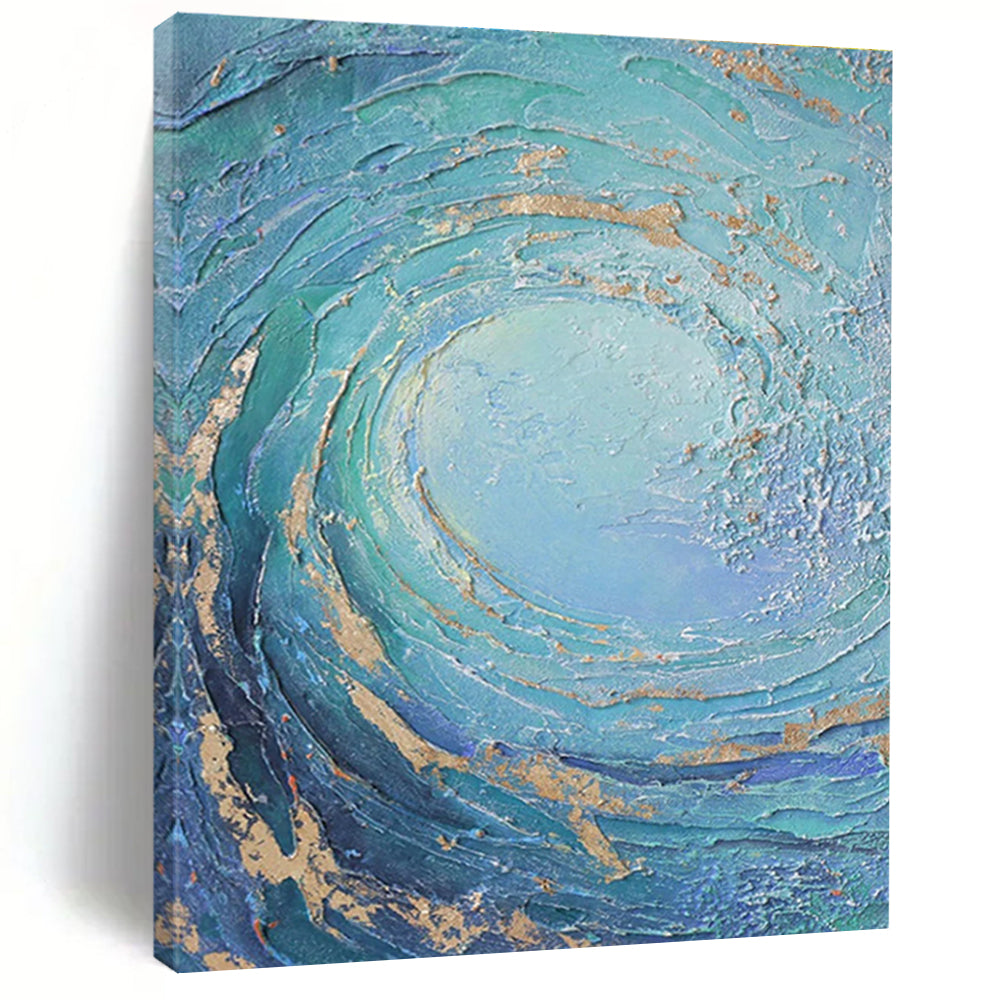 Blue and Gold Swirl Abstract Painting with Textured Layers ADGE332