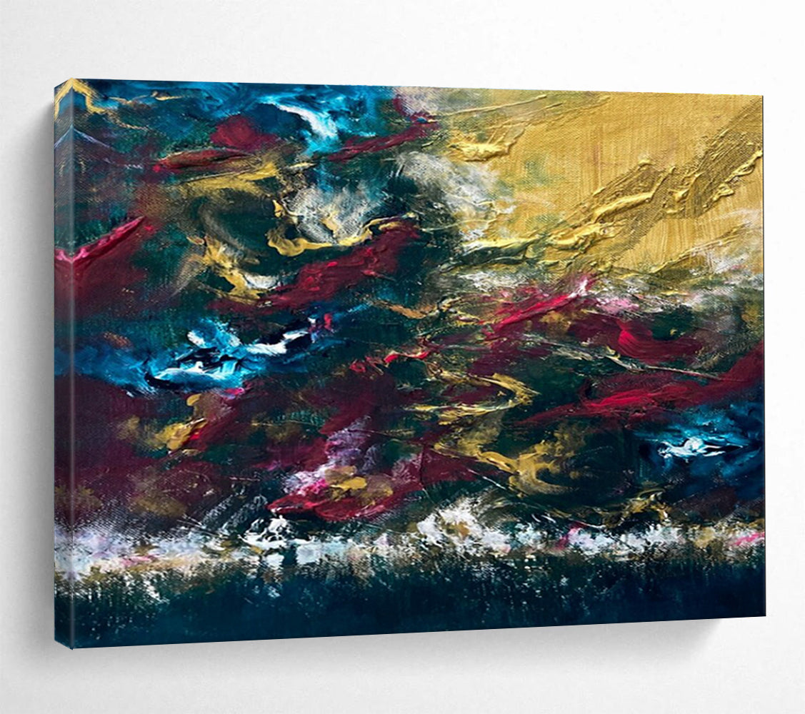 Blue Gold Red Abstract Painting with Rich, Passionate Tones THY383