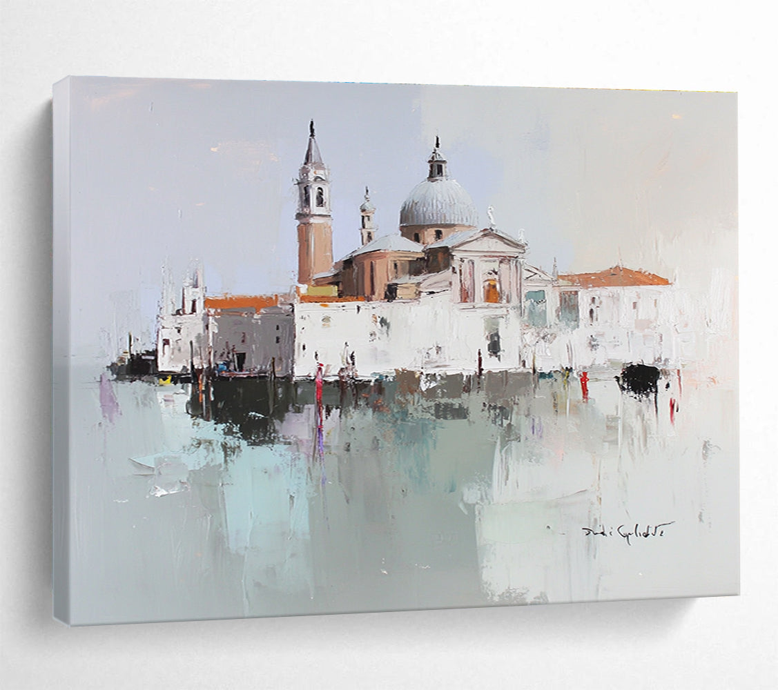 Venice Architecture Abstract Painting with White and Gray Tones DYP568