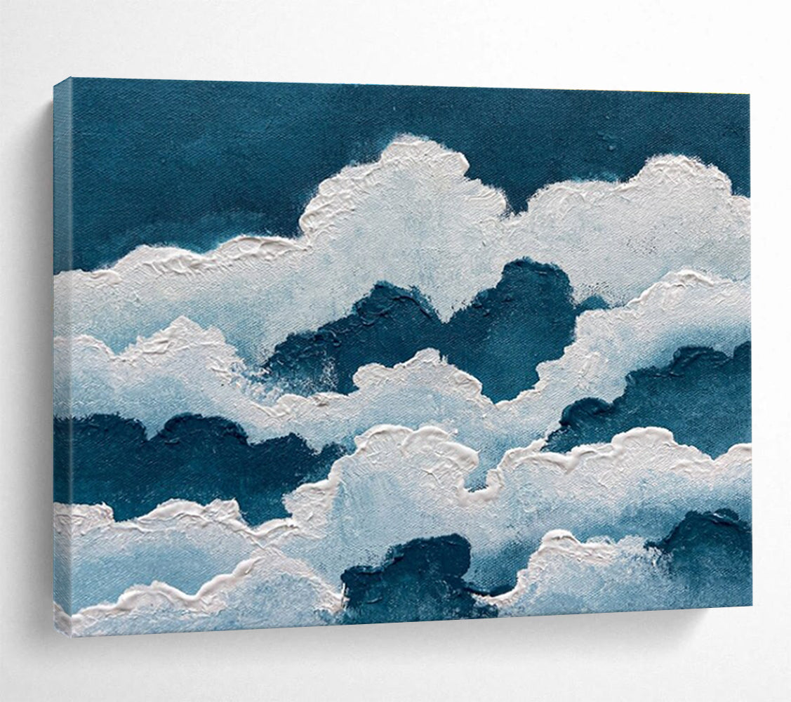 Blue White Cloud Abstract Painting with Textured Sky Forms THY364