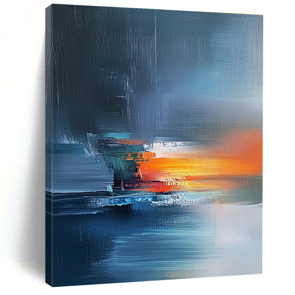 Blue and Orange Abstract Painting with Coastal Vibes GER472