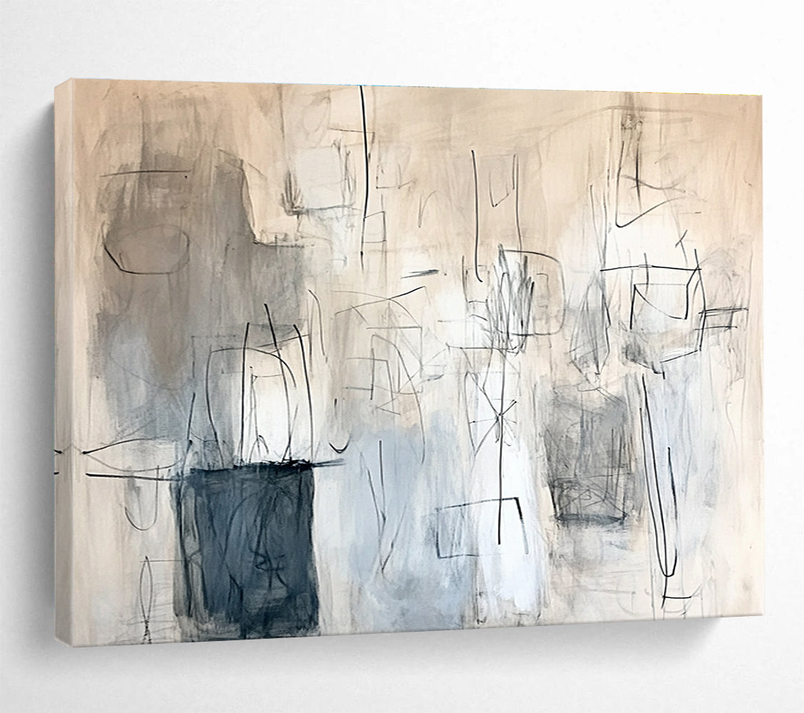 Linear Abstract Composition Painting with Gray Tones DYP548