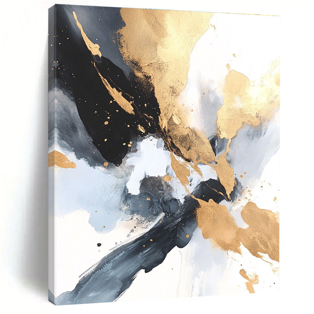 Gold Black Abstract Painting with Elegant Splashes GER736
