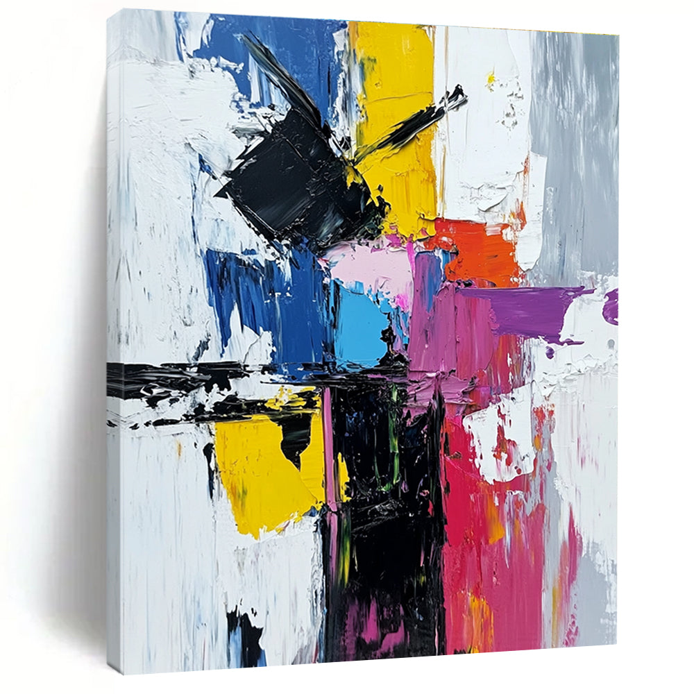 Multicolor Block Abstract Painting with Thick Brushstrokes GER732