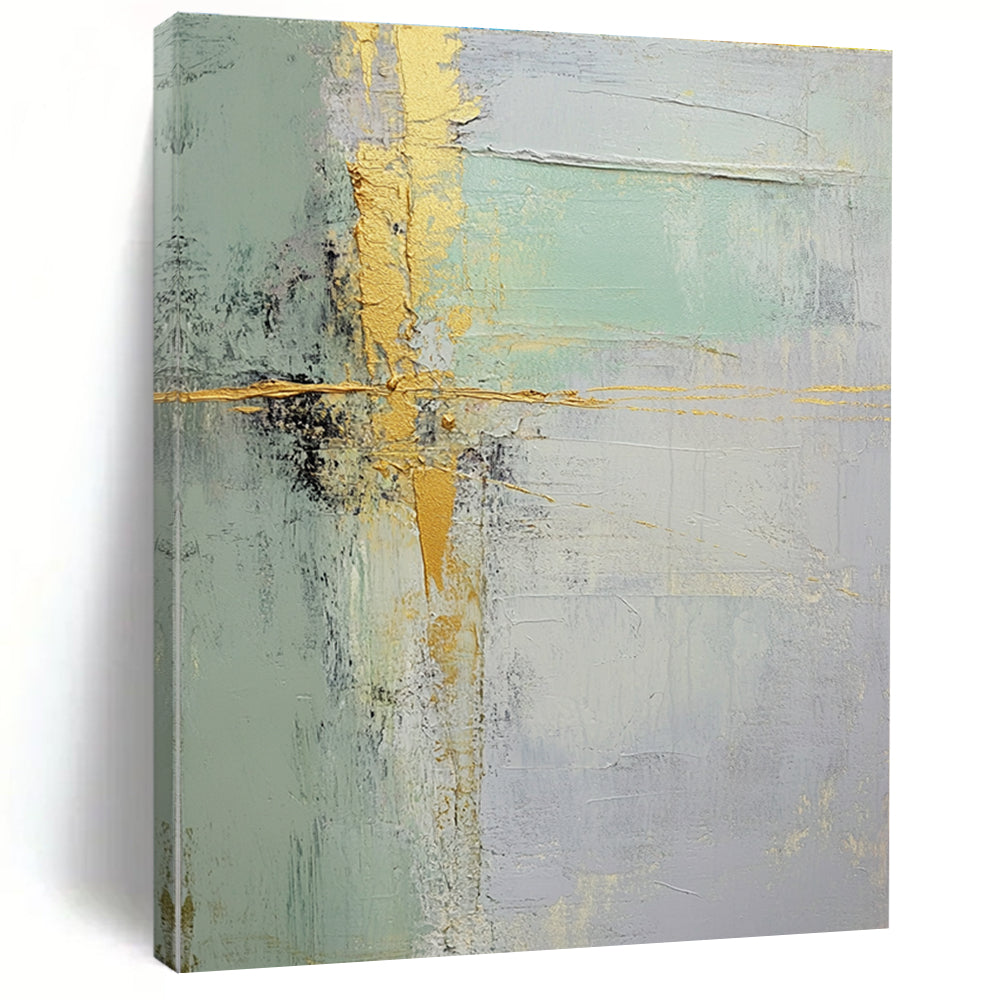 Green Gold and Gray Abstract Painting with Refined Textures GER529