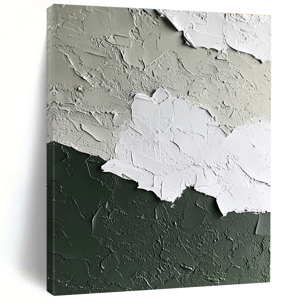 Abstract wall art in a white and sage green palette featuring a textured paint finish for a contemporary and elegant aesthetic.STSC132