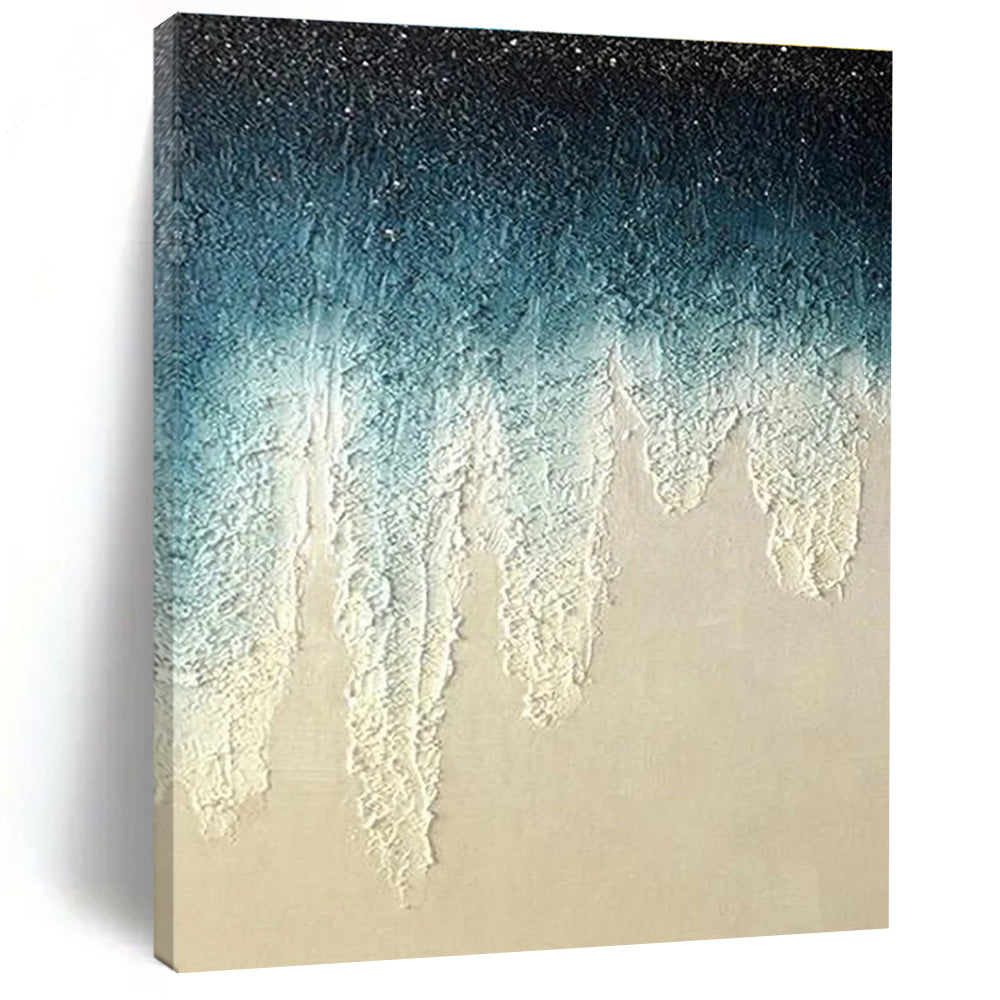 Blue and White Gradient Dripping Abstract Painting ADGE343
