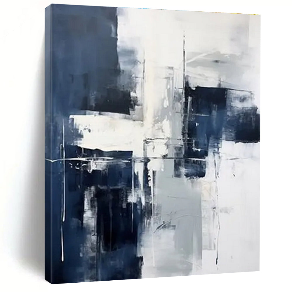 Blue and Gray Abstraction Abstract Painting with Dynamic Shapes ADGE128