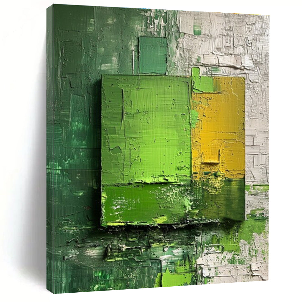 Green Yellow White Textured Abstract Painting ADGE030
