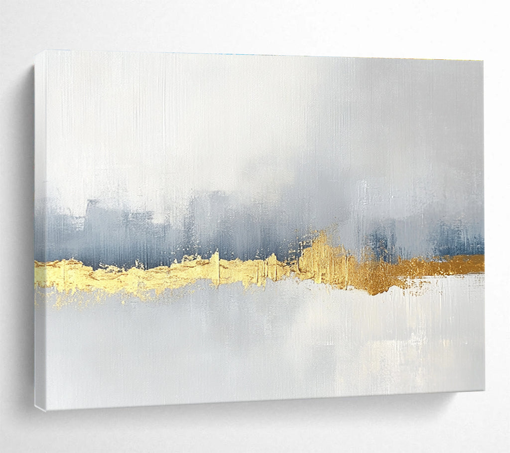 Gold Accent Abstract Painting with Gray and Golden Tones DYP226