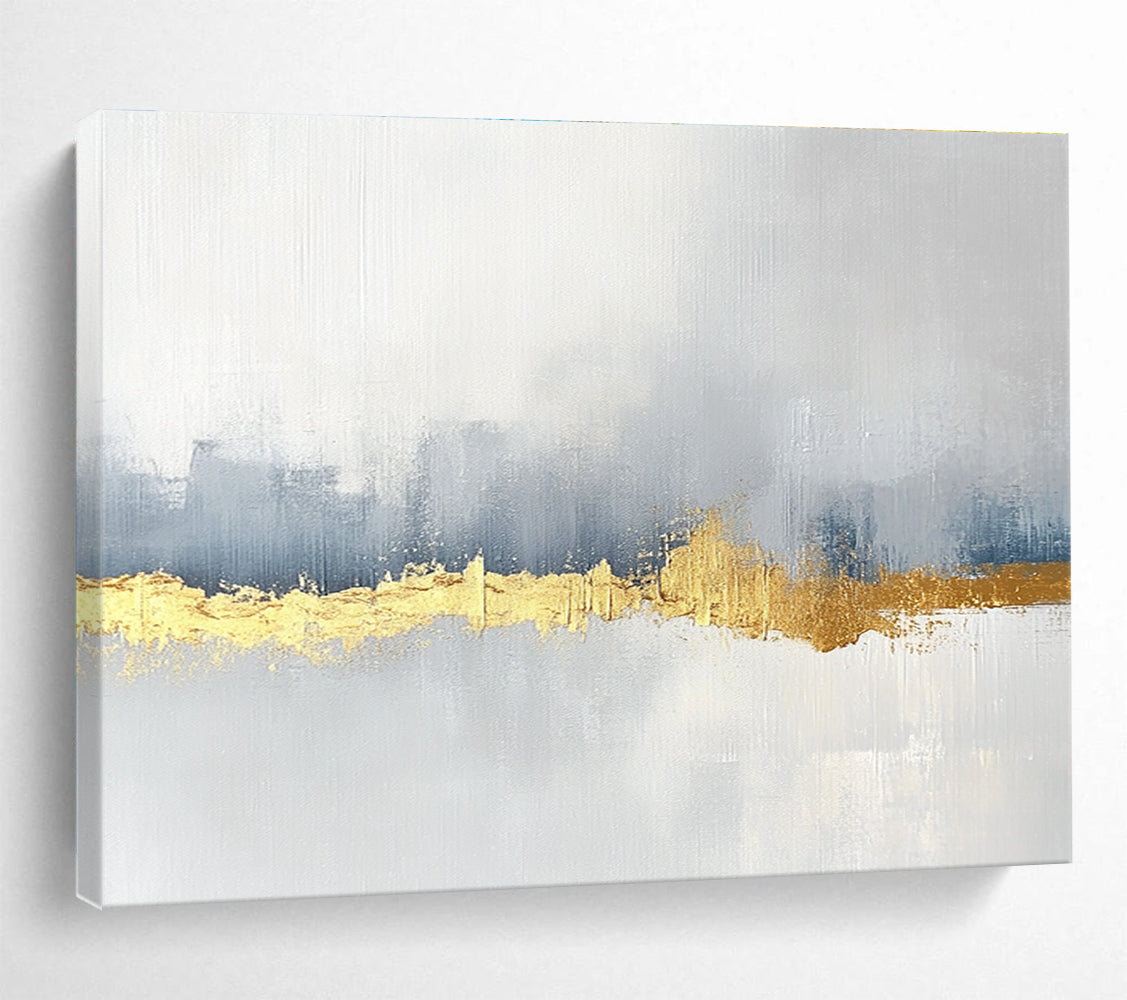 Gold Accent Abstract Painting with Gray and Golden Tones DYP226