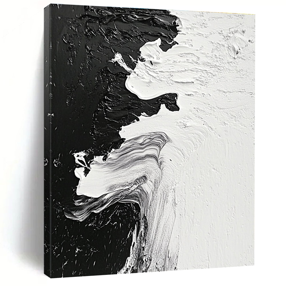 Black White Flow Abstract Painting with Textured Strokes GER350