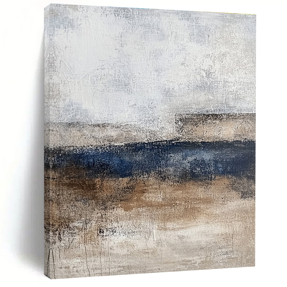 Neutral Tones Abstract Painting with Gray Beige and Blue GER340