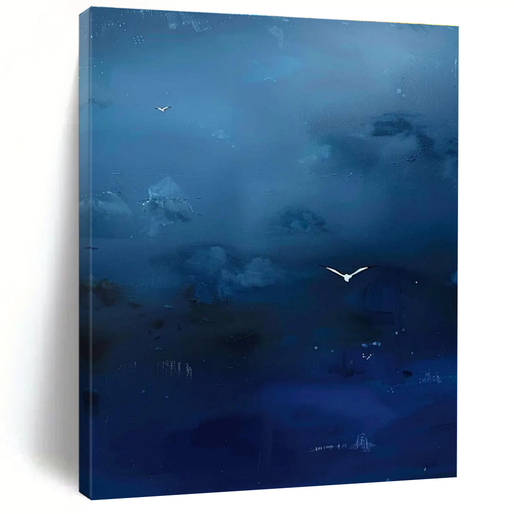Blue Sky with White Birds Abstract Painting with Subtle Details ADGE507