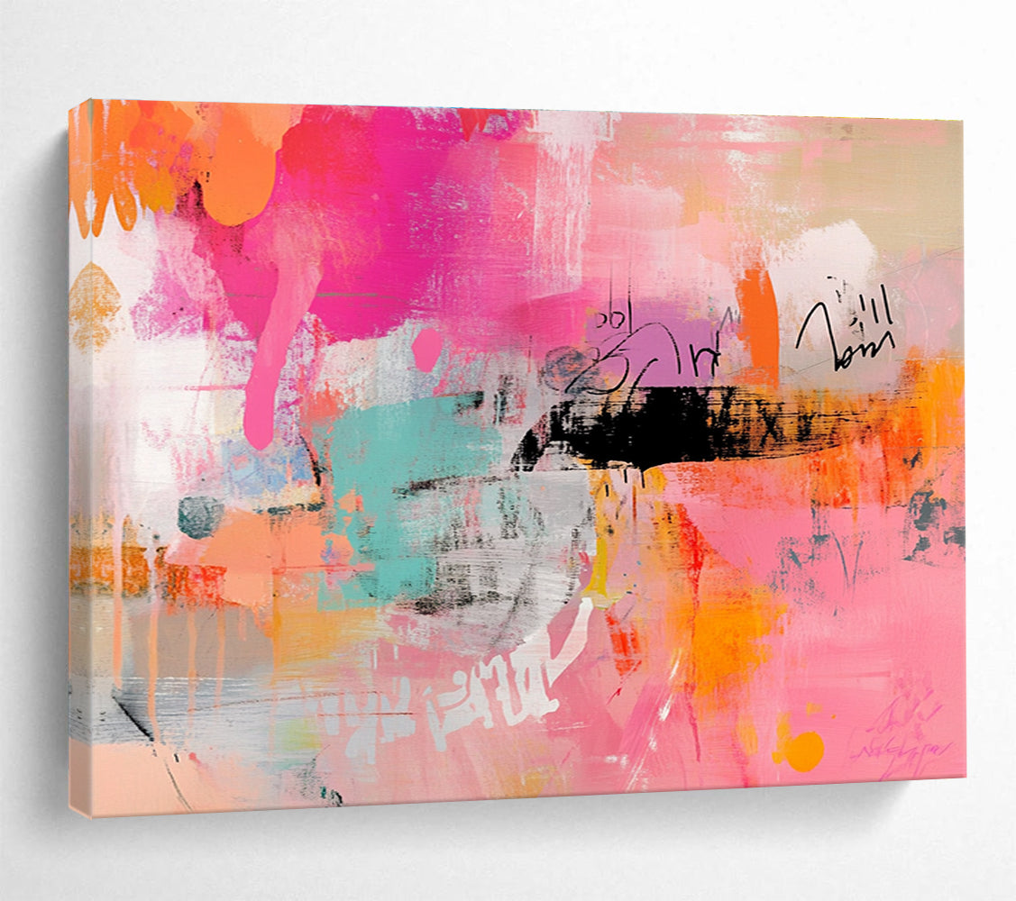 Pink and Colorful Abstract Expression Painting with Bold Marks DYP467