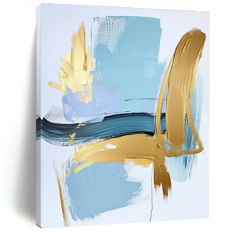 Blue and Gold Minimalist Abstract Painting with Bold Strokes GER582