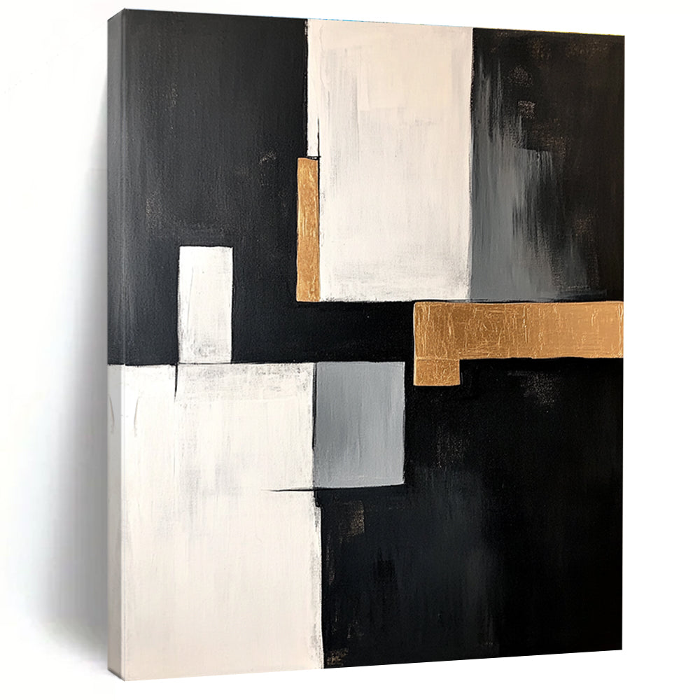 Black White Gray and Gold Abstract Painting with Luxe Elements GER508