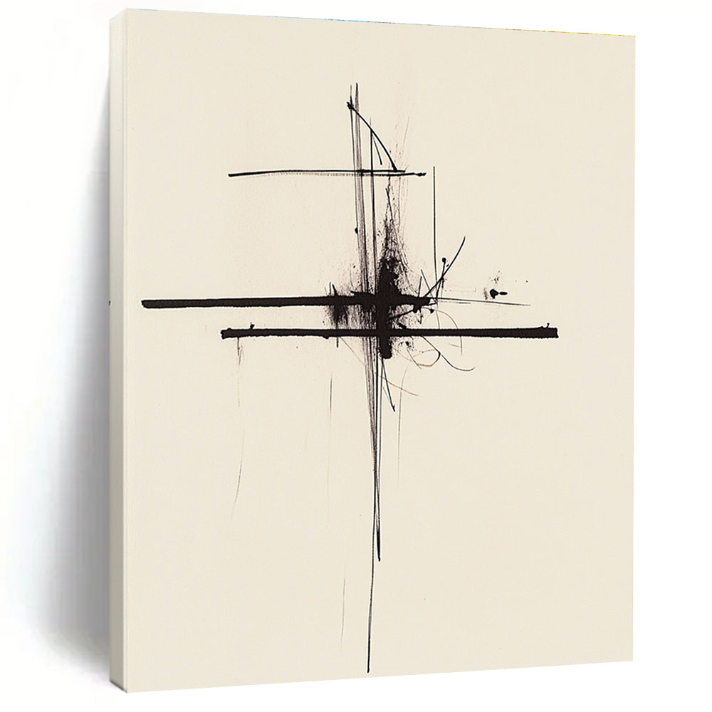 Large abstract painting featuring thin black lines on a white background inspired by Rothko's minimalistic style for a modern artistic touch.STSC1245