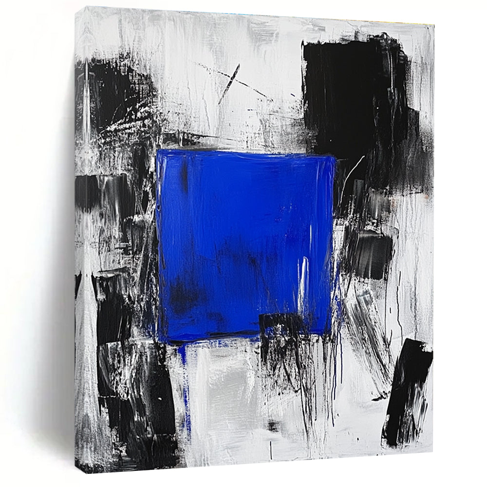 Blue Square in Black Gray Abstract Painting with Dynamic Background GER025