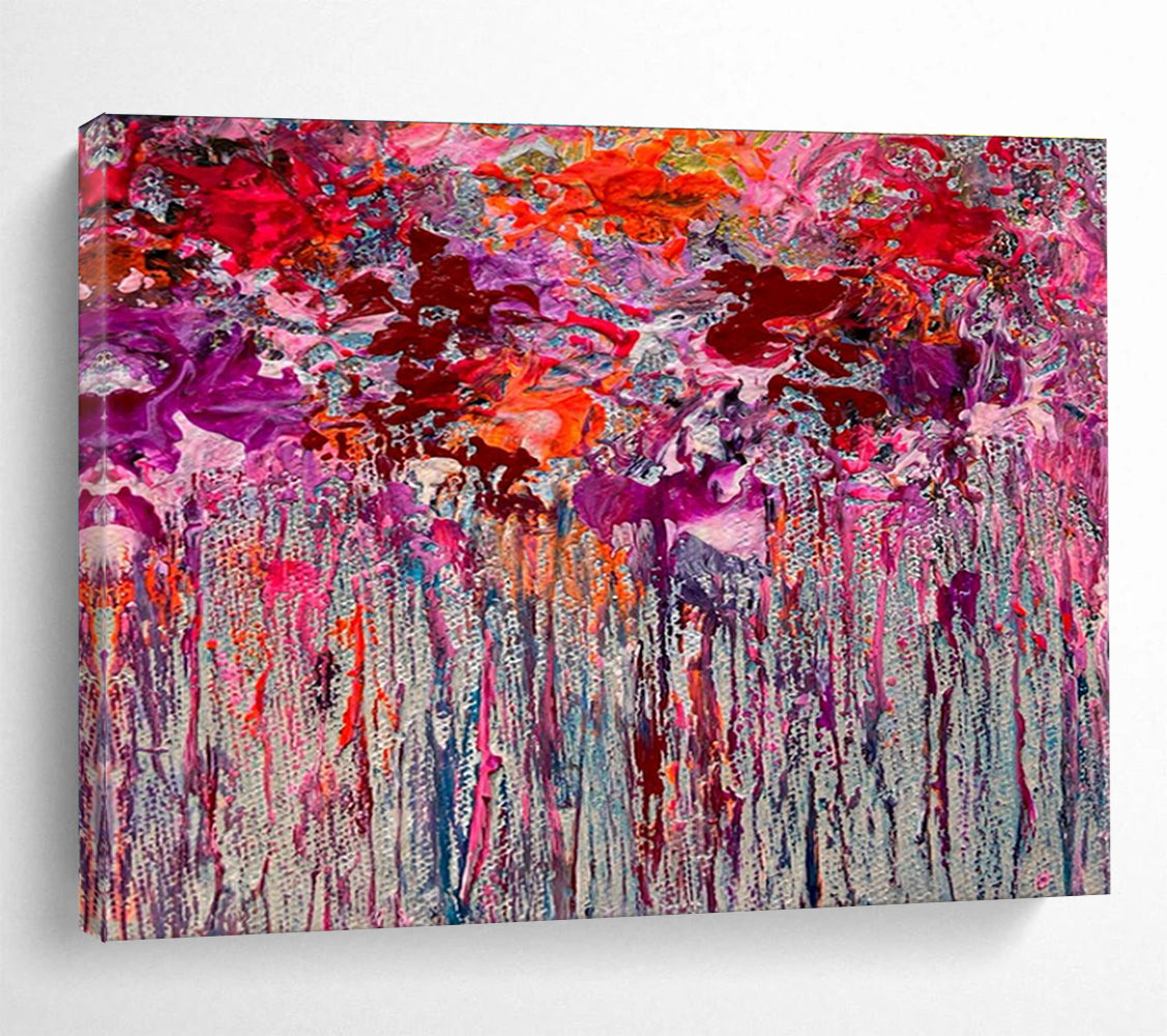 Pink Purple Abstract Painting with Dripping Color Effects THY351