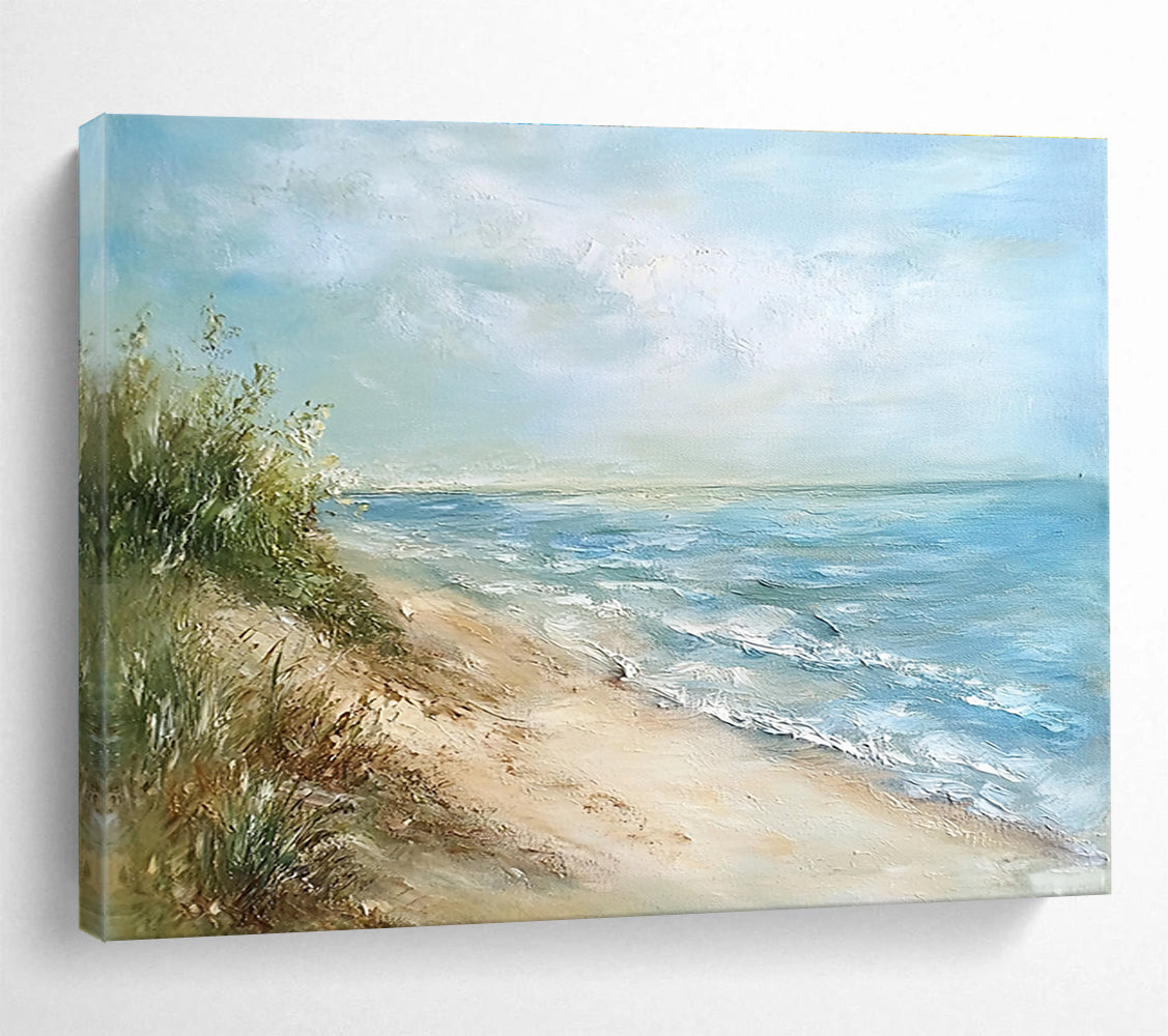 Serene Beach View Abstract Painting with Blue and Green Tones DYP569
