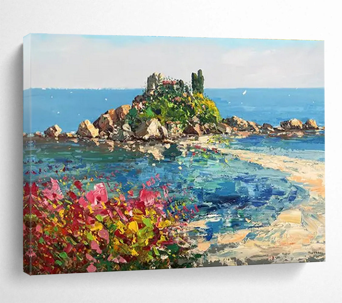 Blue Pink Island Coastal Abstract Painting THY469