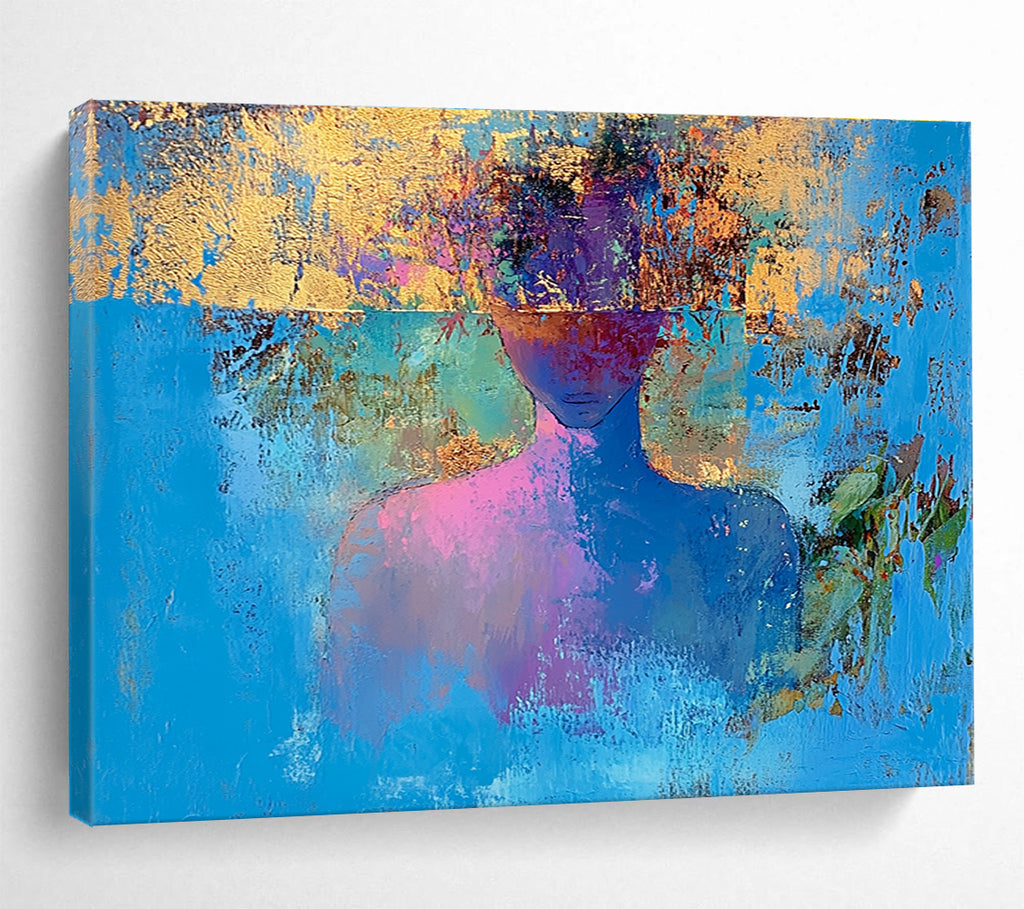 Blue Gold Colorful - Head Abstract Figure Abstract Painting DYP021