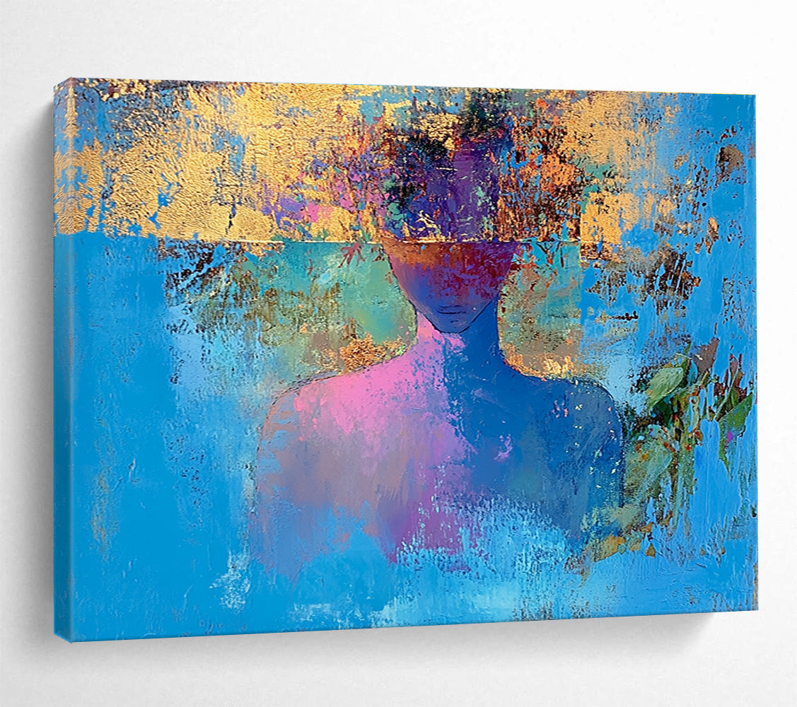 Blue Gold Colorful - Head Abstract Figure Abstract Painting DYP021