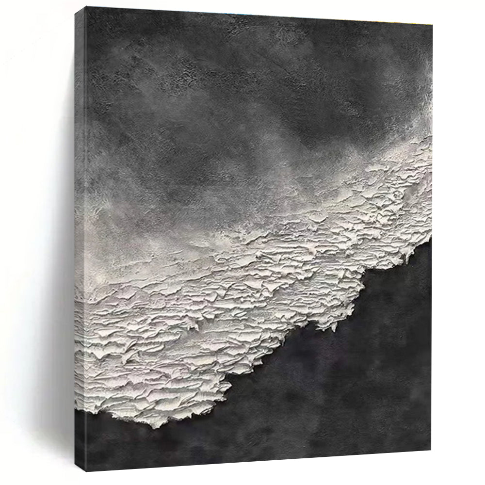 Black and White Textured Abstract Painting with Layered Effects ADGE339