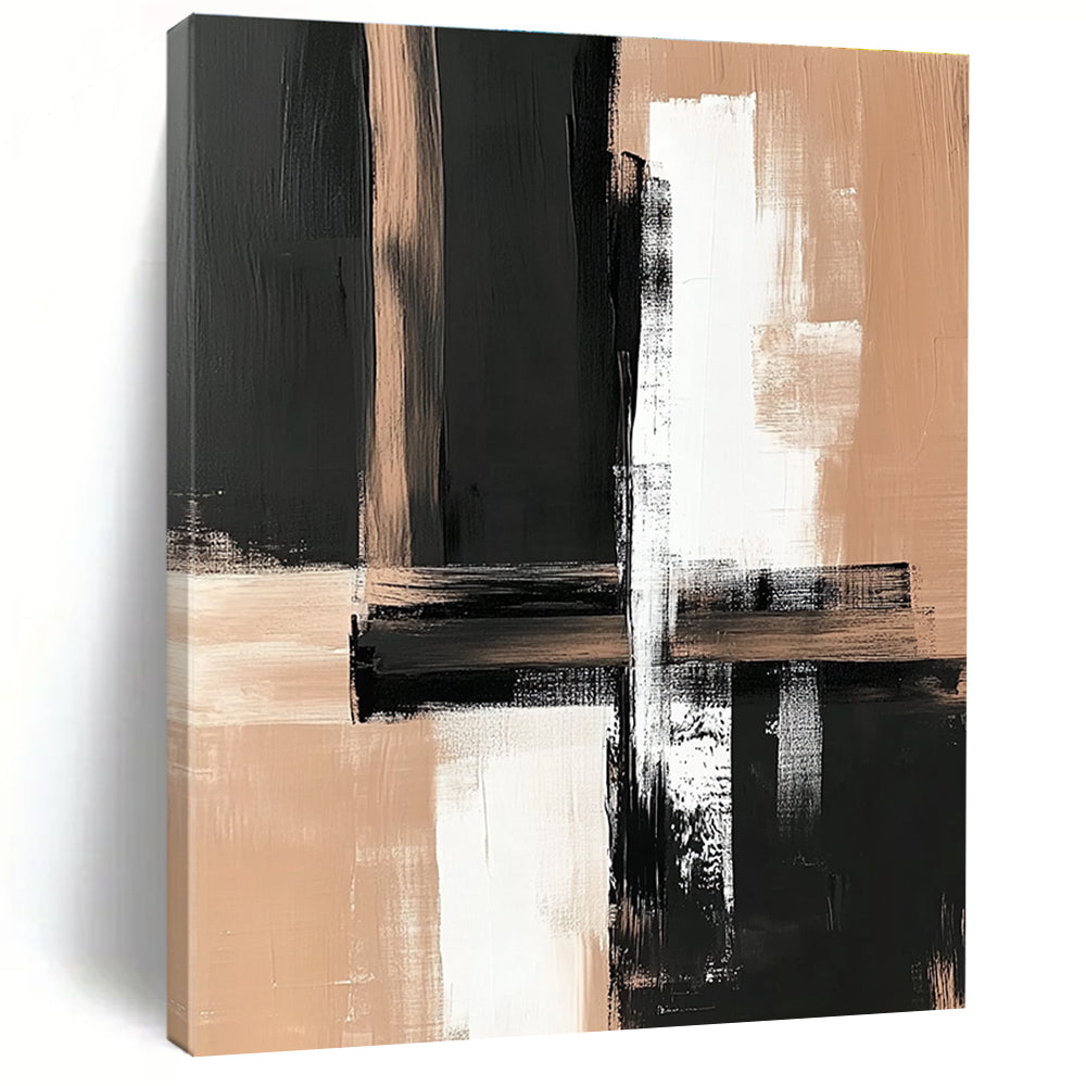 Black Beige Minimalist Strokes Abstract Painting GER861