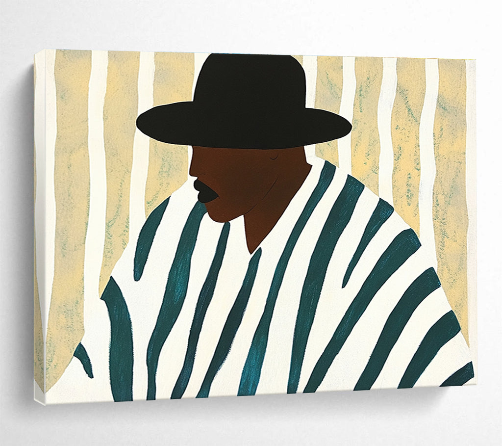Stylized Portrait Abstract Painting with Black White and Teal DYP557