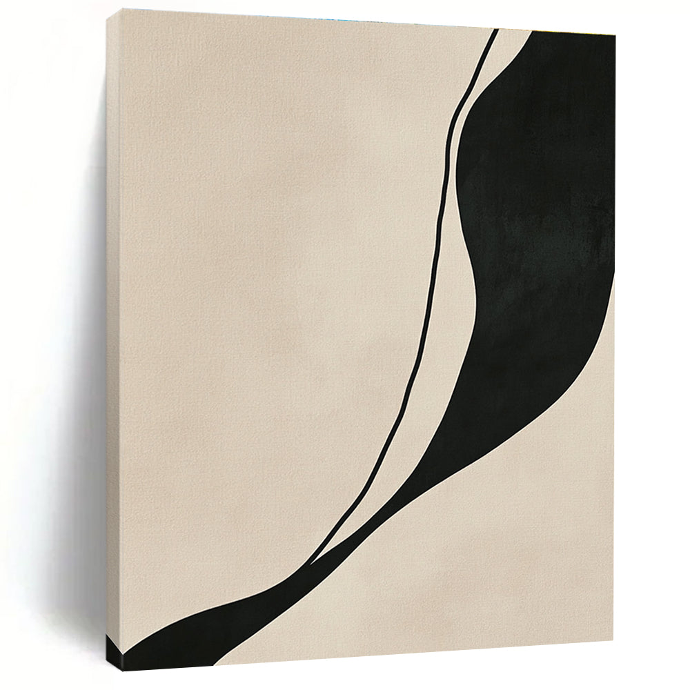 Black Beige Curved Line Abstract Painting GER843
