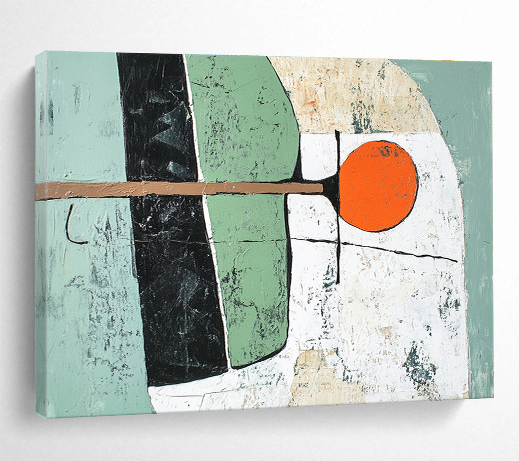 Geometric Shapes Abstract Painting with Green Black and Orange Tones DYP351