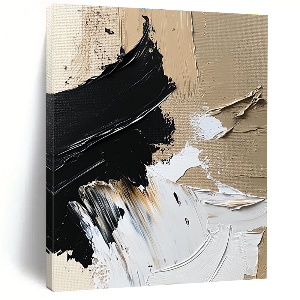 Dynamic Textured Abstract with Black White and Beige Strokes GER364